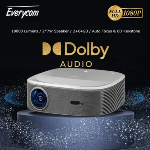 Everycom HQ10W 1080P Projector Full HD 4K 26000 Lumen Projectors Video Smart TV for Home 2+64GB Movie Theater Beamer With Dolby