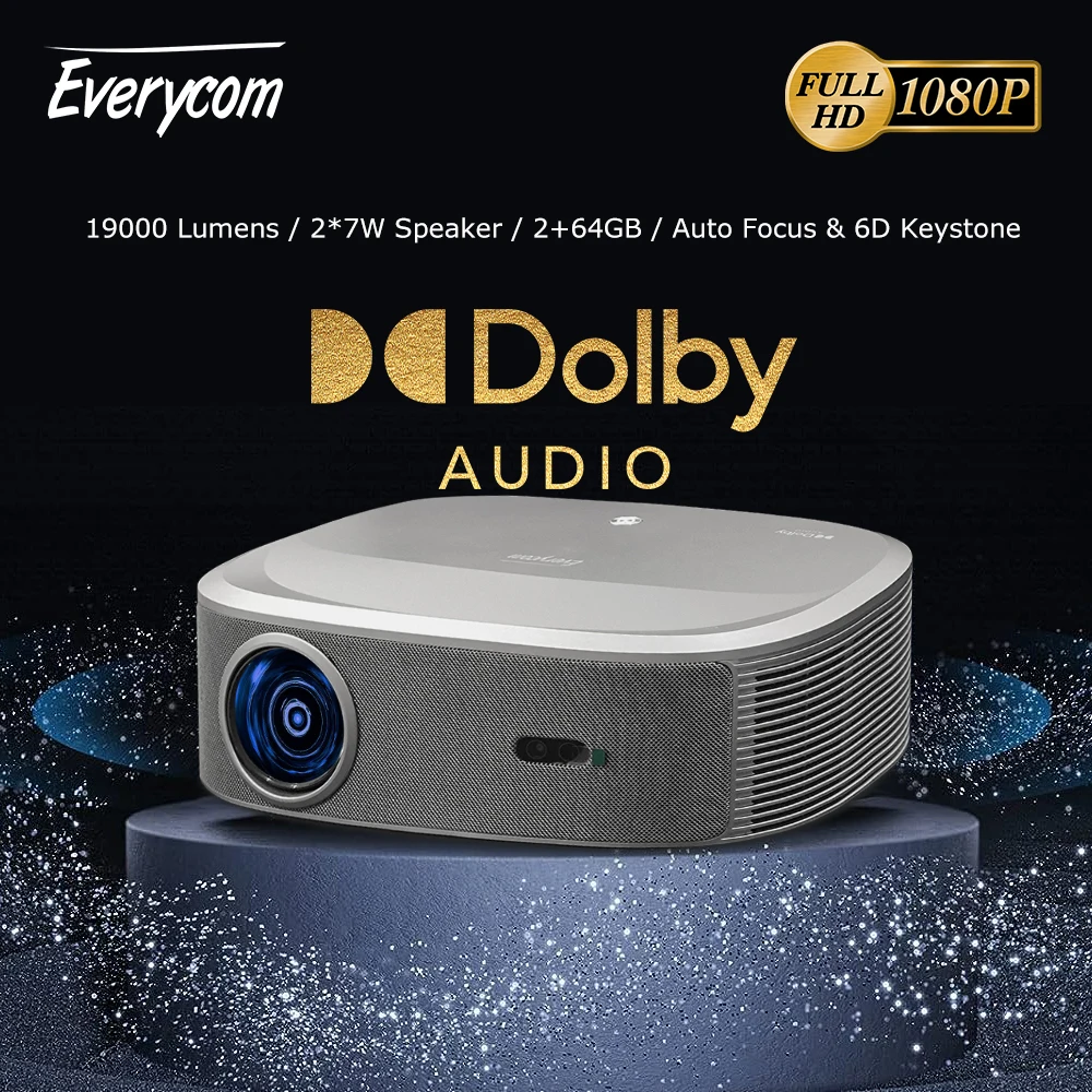 Everycom HQ10W 1080P Projector Full HD 4K 26000 Lumen Projectors Video Smart TV for Home 2+64GB Movie Theater Beamer With Dolby
