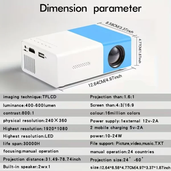 Supports HDMI, USB connection and uses high-definition projector YG300 home theater grade non occupying projector - Image 4