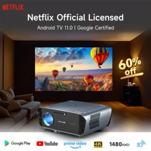 【4K UHD Android 11 Projector】Netflix Licensed 5G WiFi Dolby Video Outdoor Portable Home Cinema 80000 Lumens Projectors 2025 New