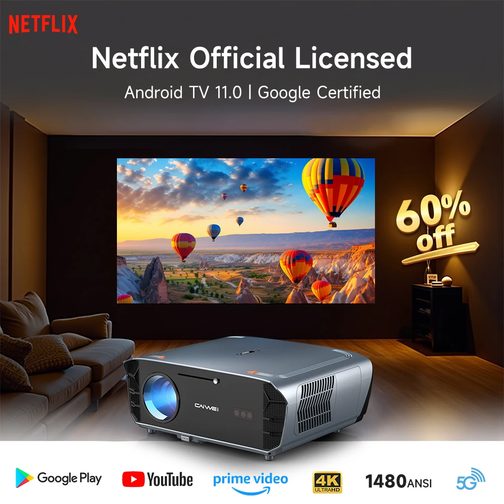 【4K UHD Android 11 Projector】Netflix Licensed 5G WiFi Dolby Video Outdoor Portable Home Cinema 80000 Lumens Projectors 2025 New