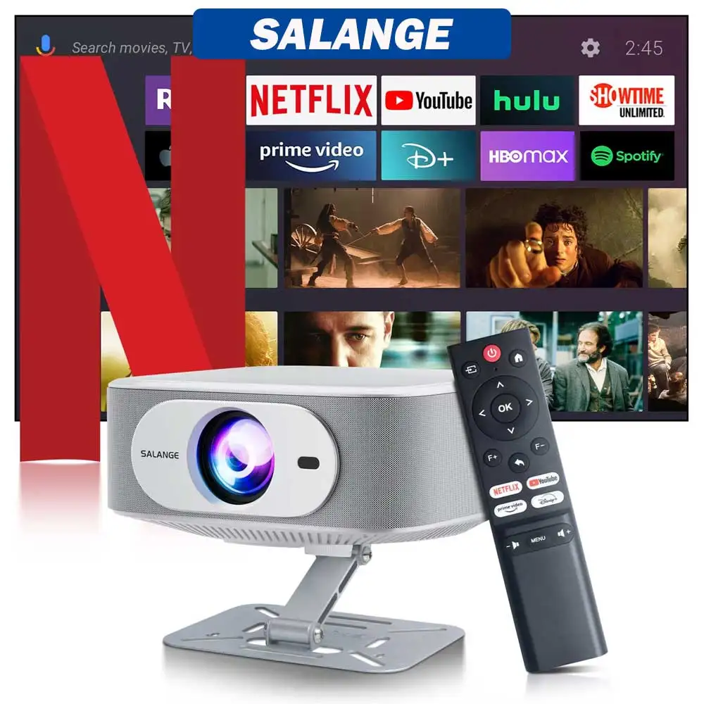 Salange 1080P Projector 4K Video Supported Android 13.0 OS Auto Keystone Electric Focus 300 Inches Big Screen Bluetooth 5.2