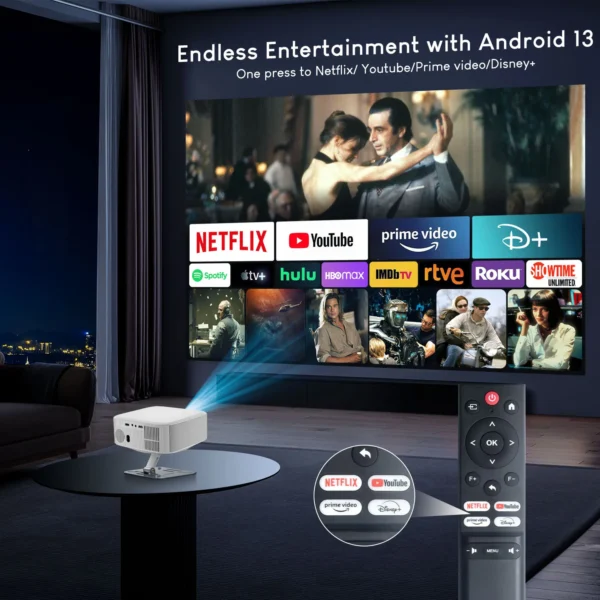 Salange 1080P Projector 4K Video Supported Android 13.0 OS Auto Keystone Electric Focus 300 Inches Big Screen Bluetooth 5.2 - Image 3